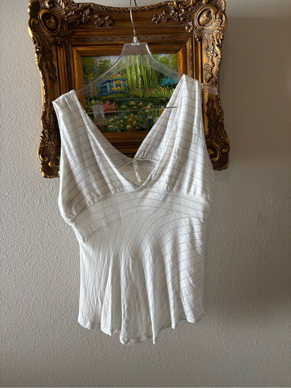 Double Zero Metallic Gold Pinstripe V-Neck Tank Top